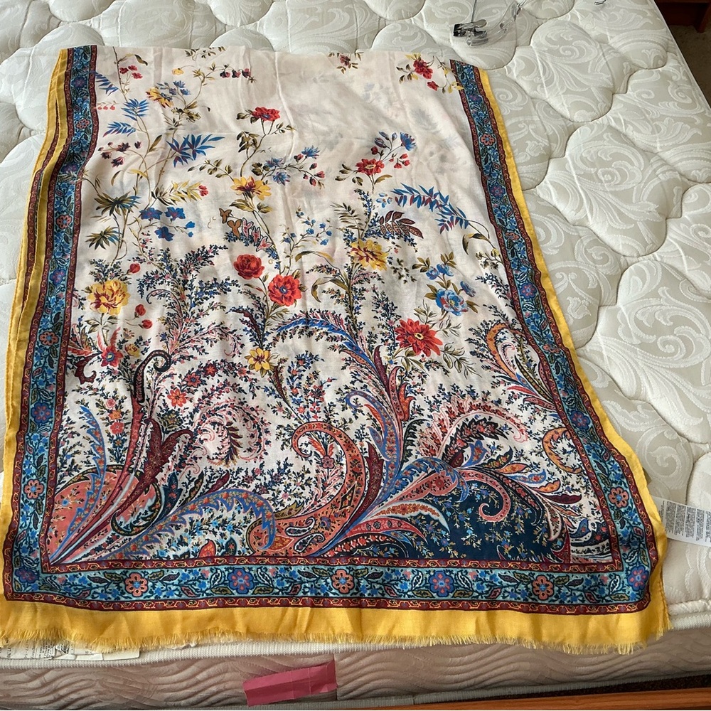Etro Multicolor Paisley Scarf with Yellow Edge